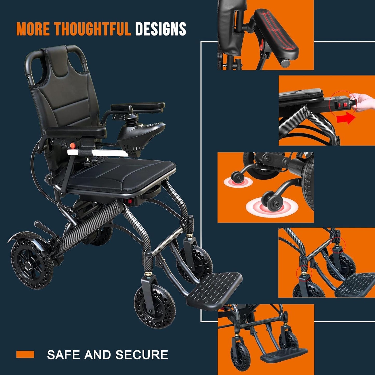 Carbon Fiber Lightweight Foldable Electric Wheelchair – 13kg, 360W Motor
