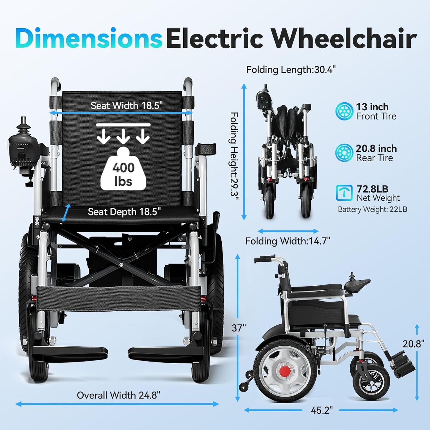 Foldable Electric Wheelchair for Adults – 25+ Mile Range, All-Terrain