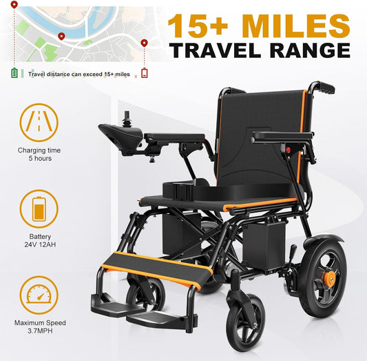 Foldable Lightweight Electric Wheelchair for Adults – Dual 500W Motors, 15 Mile Range