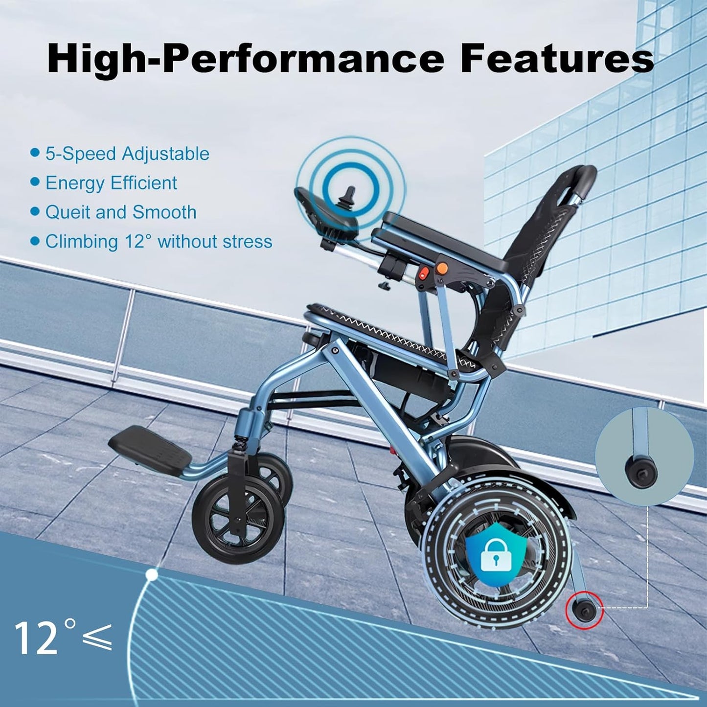 Foldable Electric Wheelchair – 500W Motor, 10Ah Battery, 20km Range