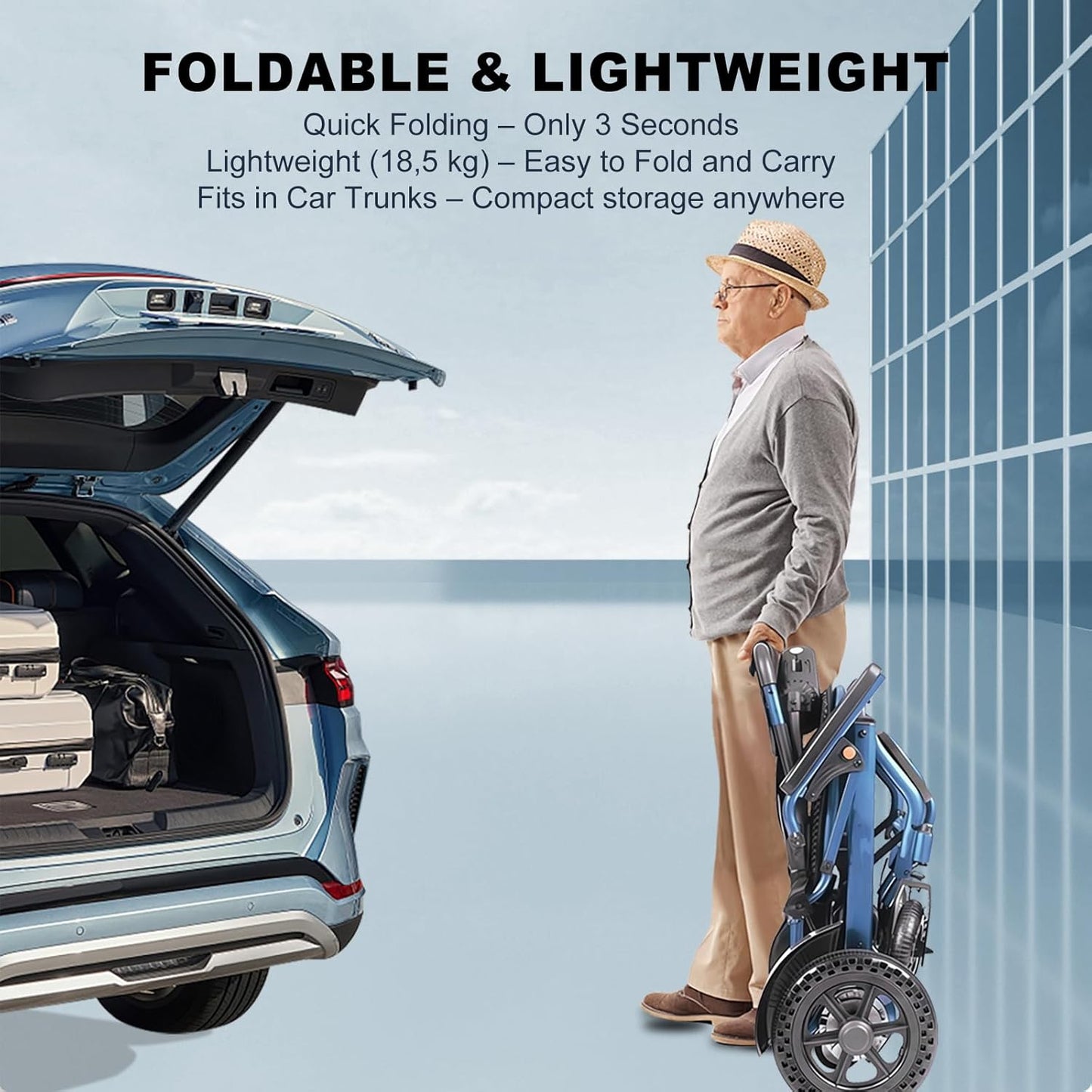 Foldable Electric Wheelchair – 500W Motor, 10Ah Battery, 20km Range