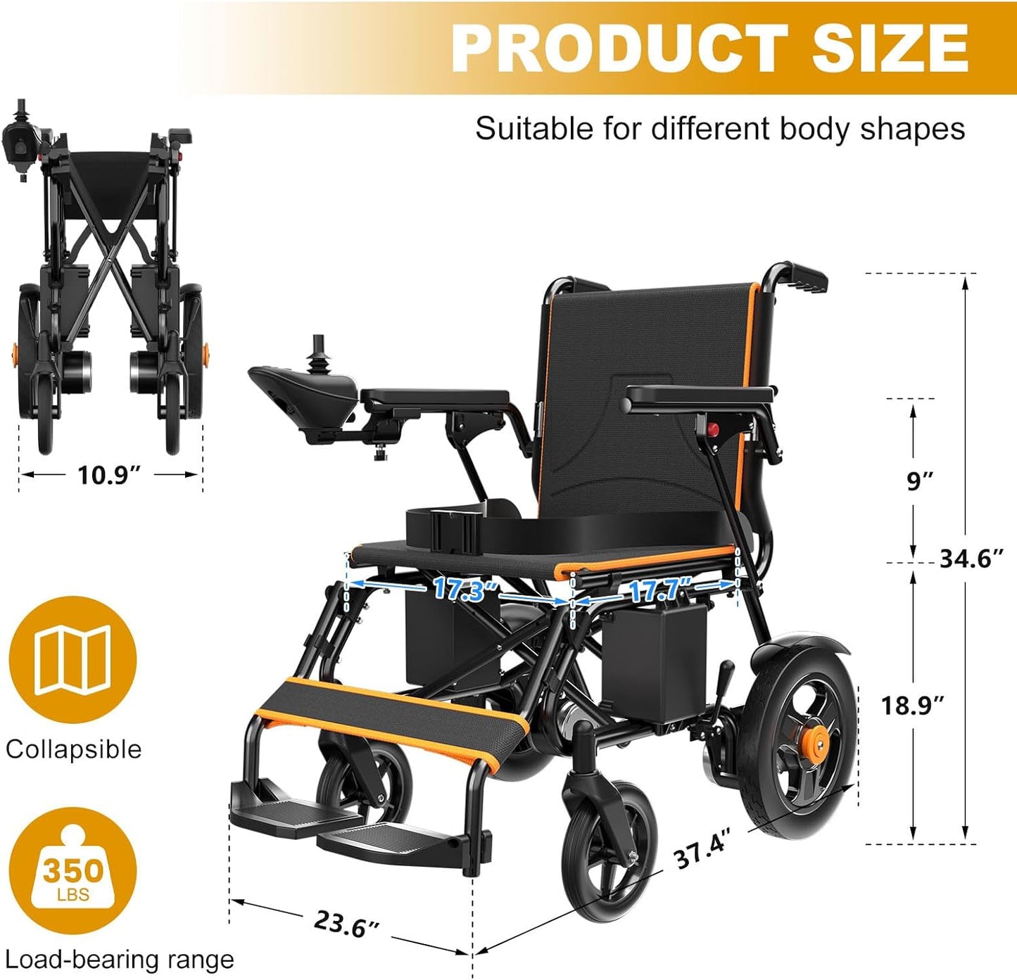 Foldable Lightweight Electric Wheelchair for Adults – Dual 500W Motors, 15 Mile Range