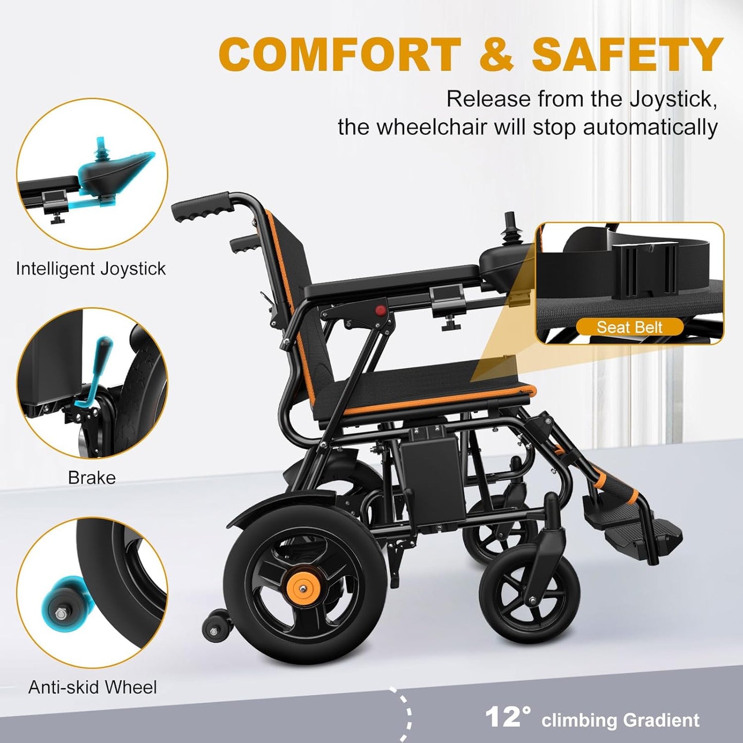 Foldable Lightweight Electric Wheelchair for Adults – Dual 500W Motors, 15 Mile Range