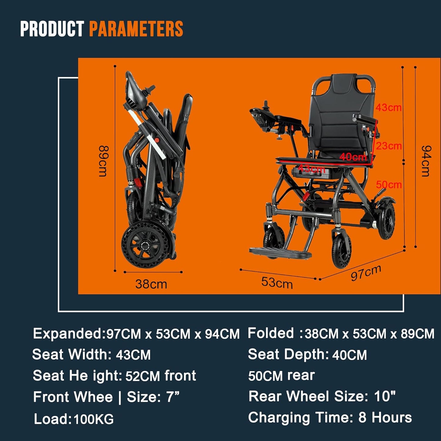 Carbon Fiber Lightweight Foldable Electric Wheelchair – 13kg, 360W Motor