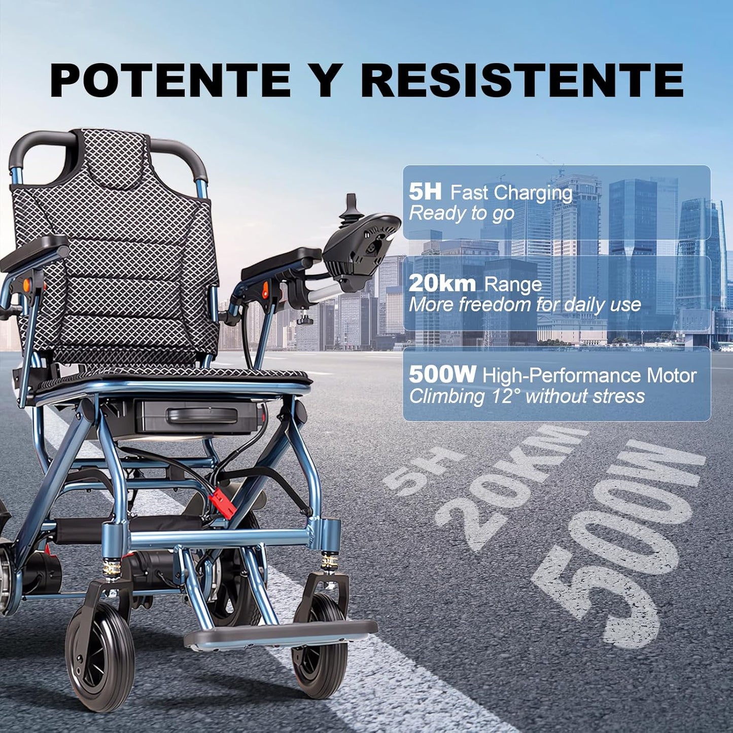 Foldable Electric Wheelchair – 500W Motor, 10Ah Battery, 20km Range